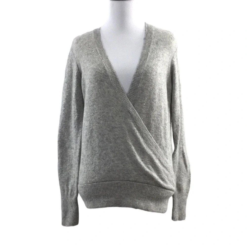 Madewell Gray Knit Wrap Front Sweater Womens XS PulloverIn Coziest Yarn